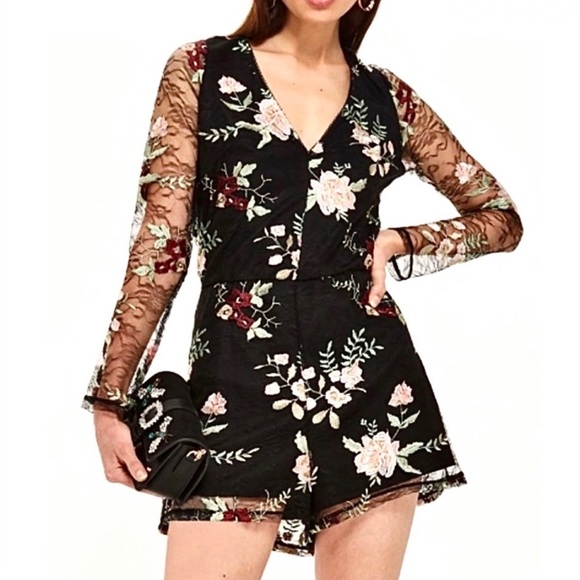 Topshop Pants - NEW TOPSHOP FLORAL EMBROIDERED LACE ROMPER